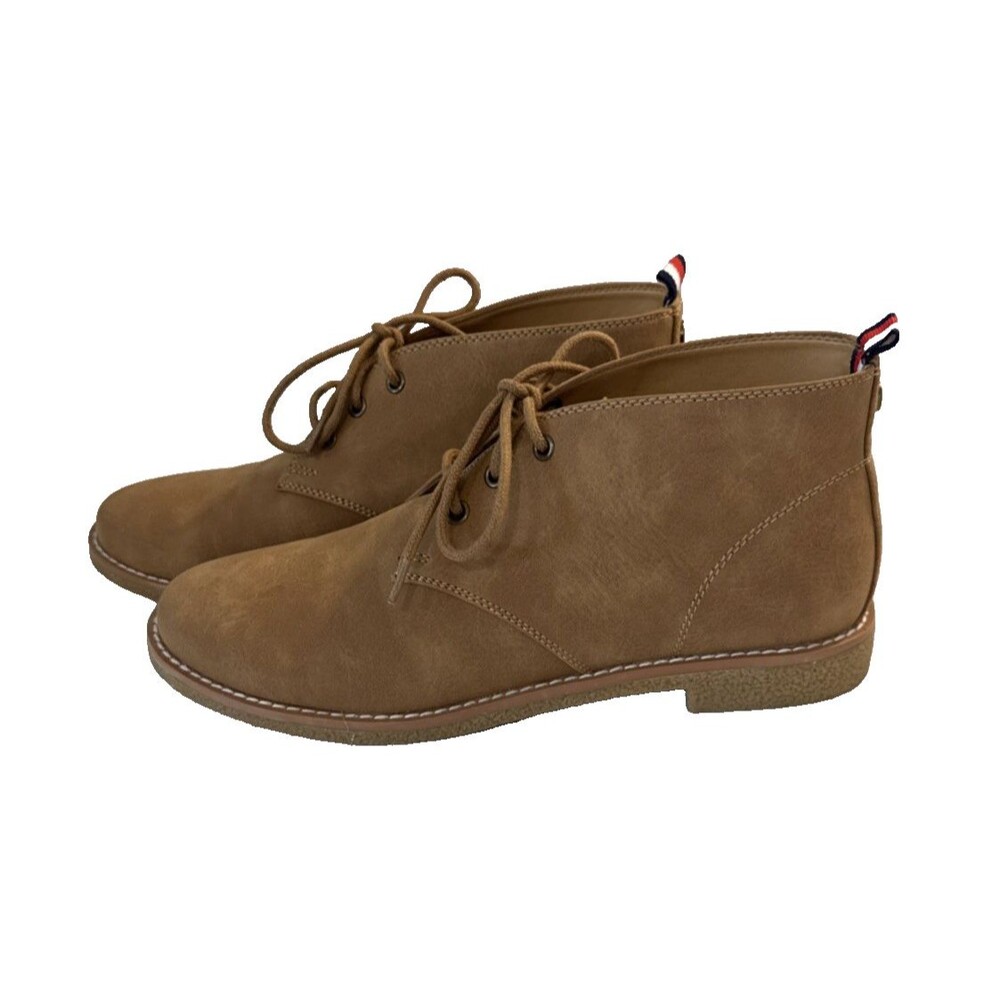 Tommy Hilfiger Women's Beige Faux Leather Chukka Ankle Boots Sz 8 Lace-Up Preppy